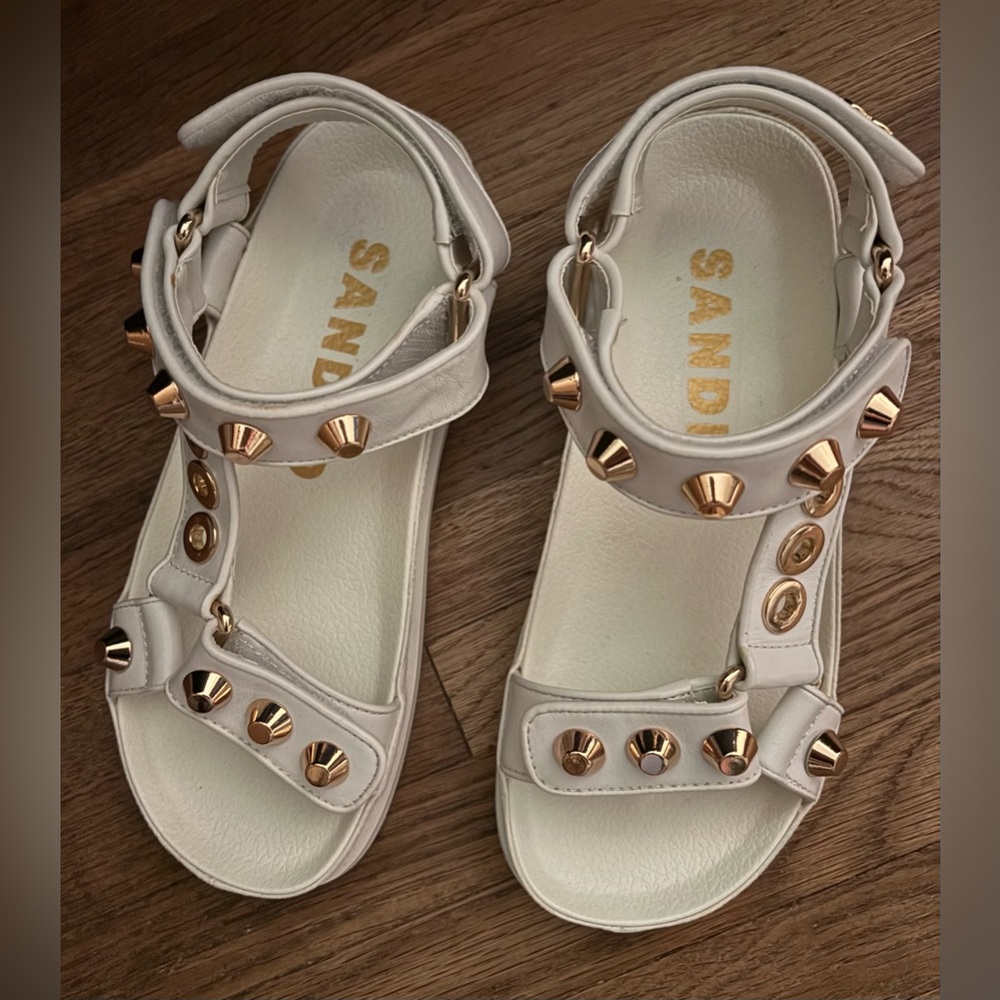 NIB Sandro Elympia Embellished Studded Leather Sandals Ecru White EU 36 Designer - Picture 4 of 13